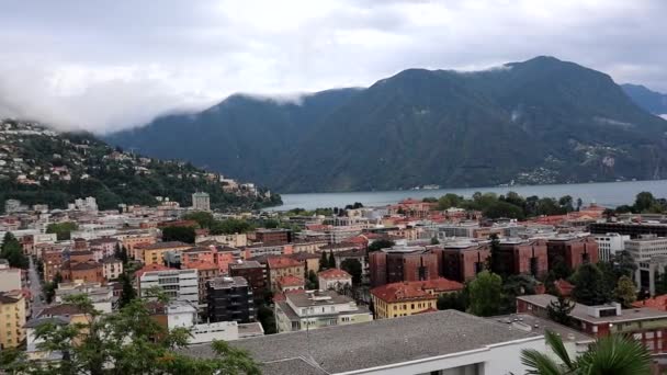 Πανόραμα Άποψη Της Λίμνης Λουγκάνο Ελβετία — Αρχείο Βίντεο