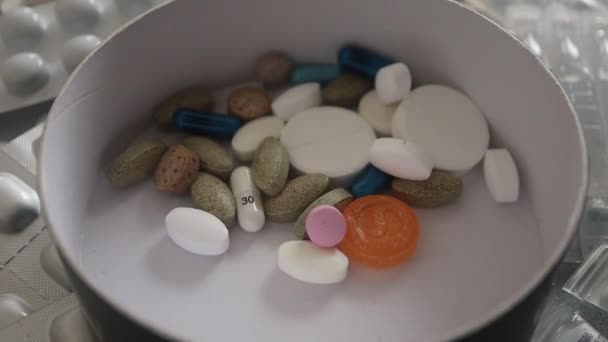 Cascade Colored Medicine Pills — Stock Video