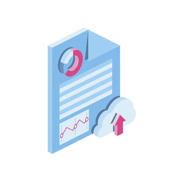 Document charts cloud download upload 3d vector icon isometric pink and blue color minimalism illustrate