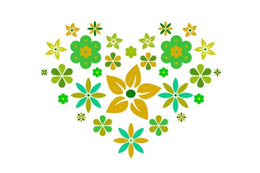 Çiçek kalp - beyaz arkaplanda yeşil ve sarı tonlar