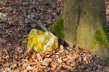 Ormanda plastik atık torbalarının atılması.