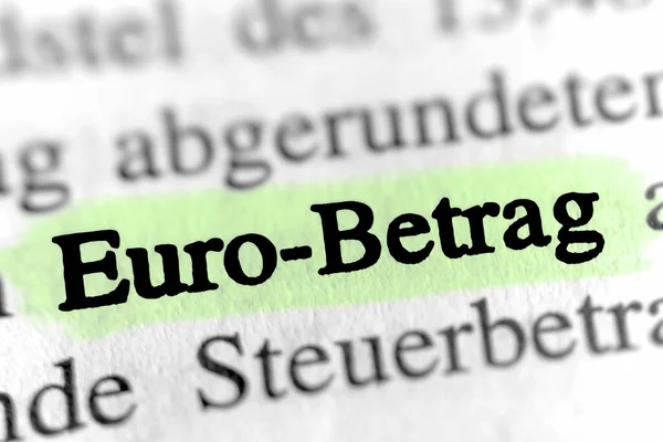 Euro Betrag German Word Euro Amount Green Marker — Stock Photo, Image