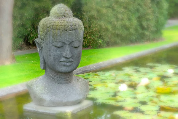 Ett Buddha Ansikte Med Grönt Lager — Stockfoto