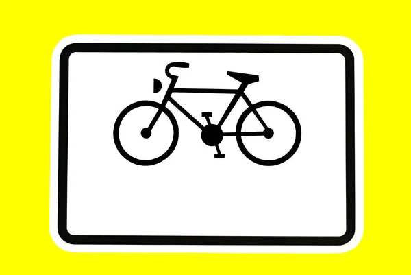 自転車レーン道路標識 黄色の背景 — ストック写真