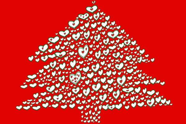 红底红心圣诞树 — 图库照片