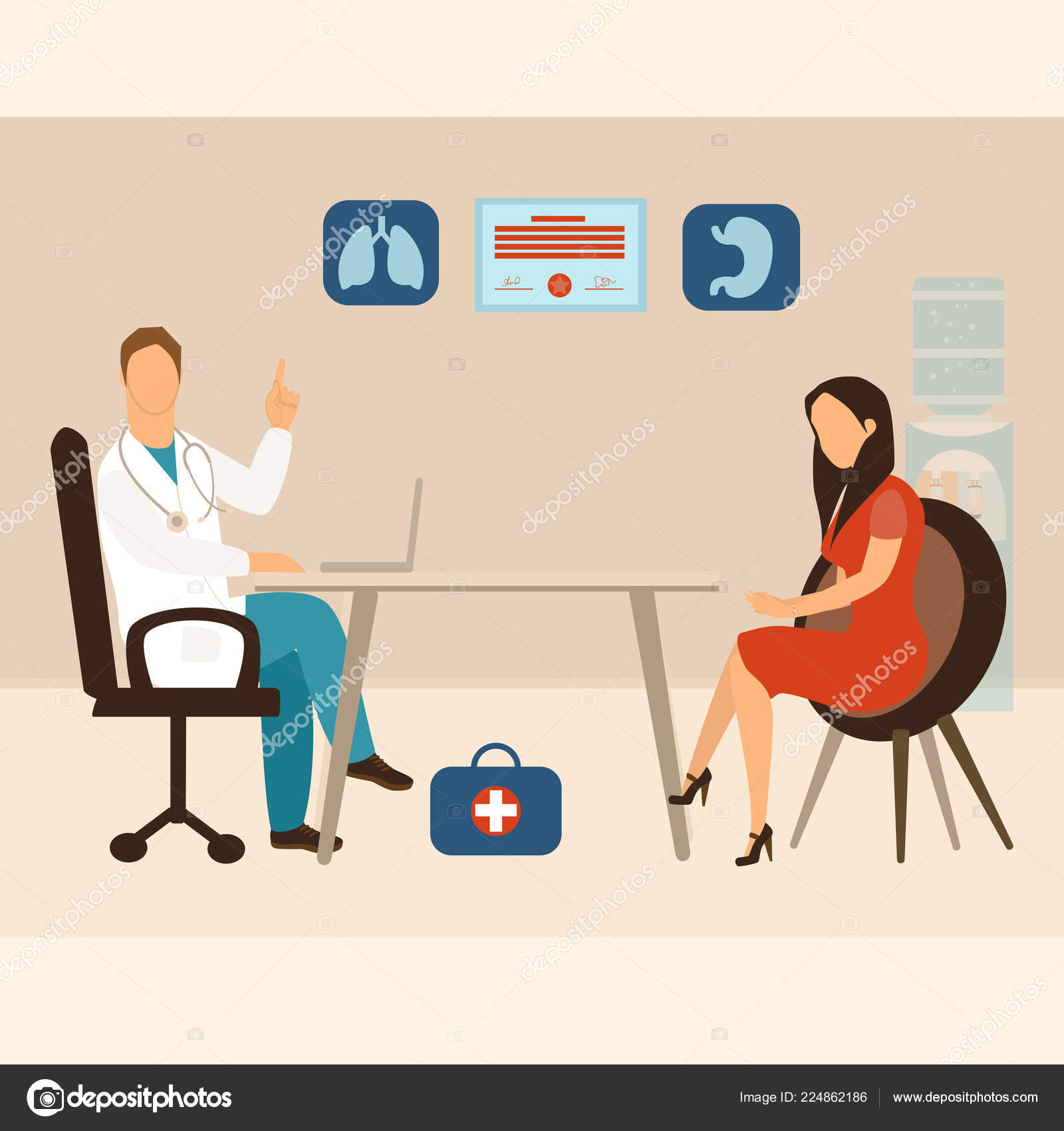 Medicine Concept Practitioner Doctor Man And Young Fashionable Woman Patient In Hospital Medical Office Or Polyclinic Consultation And Diagnosis Vector Illustration In Flat Cartoon Style Stock Vector Image By C Arina Vo 224862186