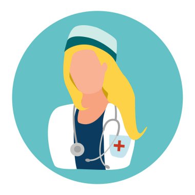 Tıbbi simge kadın doktor veya hemşire stetoskop ile. Doktor avatar. Doktor vektör çizim bir düz çizgi film tarzı. Sağlık ve Tıp.