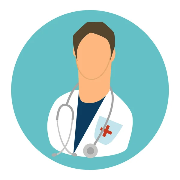 Icono médico hombre médico con estetoscopio. Doctor Avatar. Ilustración de vectores médicos en un estilo plano de dibujos animados. Salud y Medicina . — Vector de stock