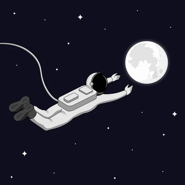 Astronauta Espacio Alcanza Luna Concepto Exploración Espacial Ilustración Vectorial — Vector de stock