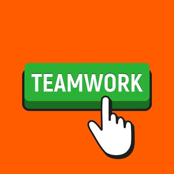 Hand Mauszeiger Klickt Auf Die Teamwork Taste Zeiger Auf Knopfdruck — Stockvektor