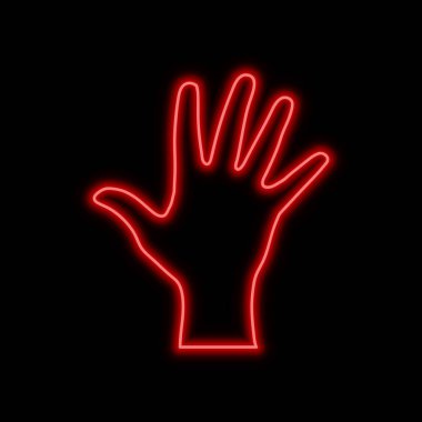 Elini aç, neon tabela palmiye. Siyah bir arka plan parlak parlayan sembol. Neon stil ikonu. 