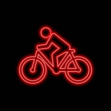 Bisikletçi neon tabela. Siyah bir arka plan parlak parlayan sembol. Neon stil ikonu. 