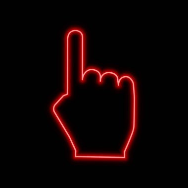 El ile neon işaret yukarıya işaret işaret parmağı. Siyah bir arka plan parlak parlayan sembol. Neon stil ikonu. 