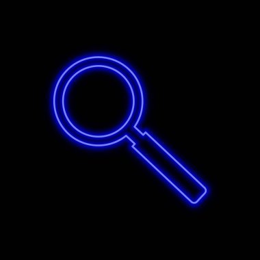 Büyüteç Camı neon tabela. Siyah bir arka plan parlak parlayan sembol. Neon stil ikonu. 