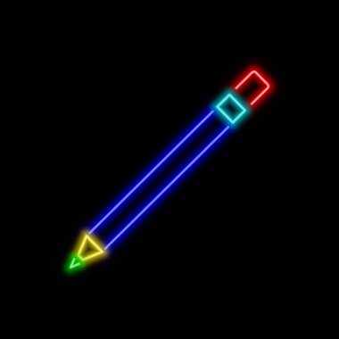 Neon işareti kalem. Siyah bir arka plan parlak parlayan sembol. Neon stil ikonu. 