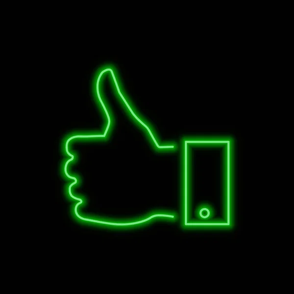 Thumb Hand Sign Bright Glowing Symbol Black Background Neon Style — Stock Vector