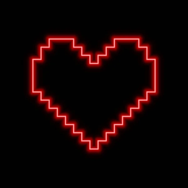Pixel Shaped Heart Neon Sign Bright Glowing Symbol Black Background — Stock Vector