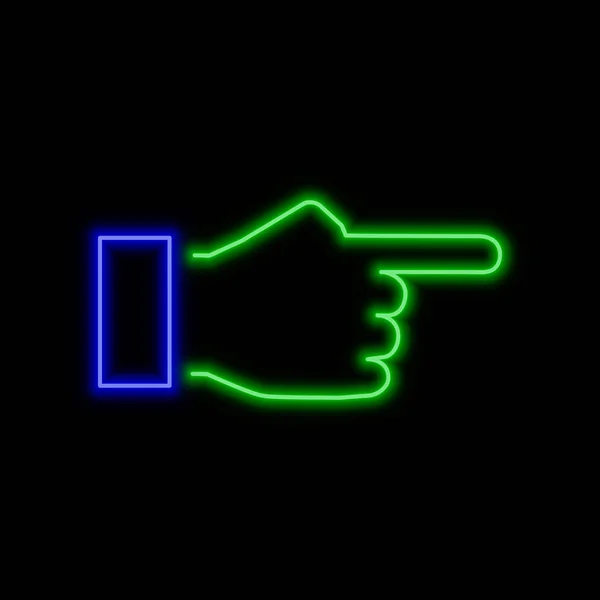 Mano Con Indice Rivolto Avanti Segno Neon Luminoso Simbolo Luminoso — Vettoriale Stock