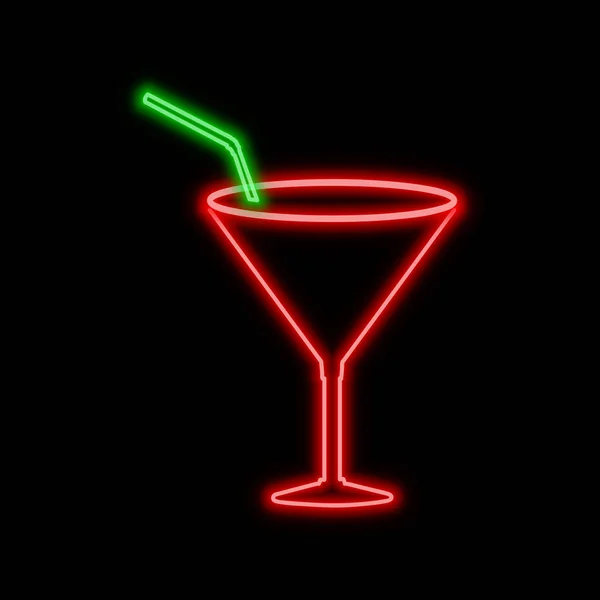 Cocktailglas Neonskylt Ljusa Glödande Symbol Svart Bakgrund Neon Stilikon — Stock vektor