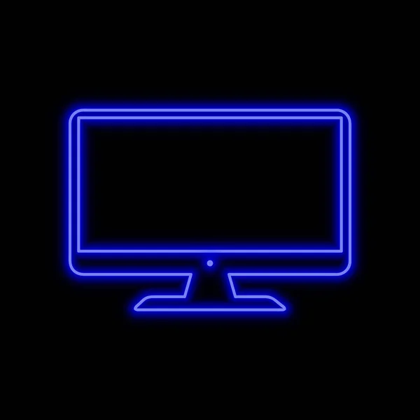Monitor Komputer Wyświetla Neon Znak Jasne Rozjarzony Symbol Czarnym Tle — Wektor stockowy