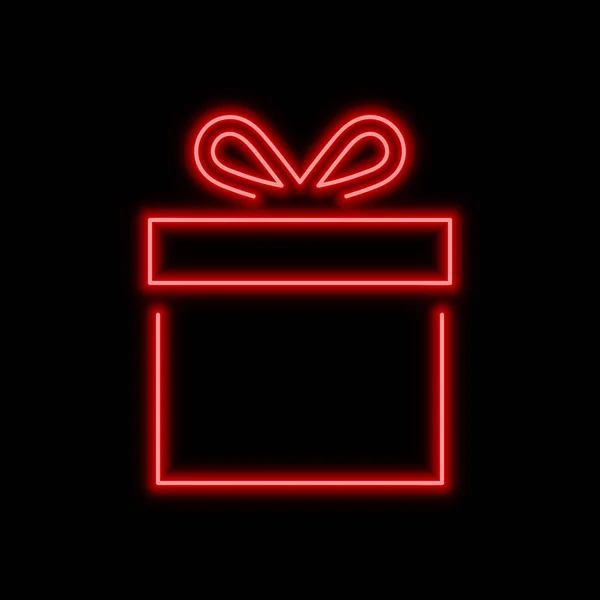 ギフト ボックス ネオンサイン 黒の背景に明るい輝くシンボル ネオン スタイル アイコン — ストックベクタ