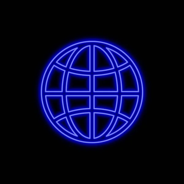 Globe Neonskylt Ljusa Glödande Symbol Svart Bakgrund Neon Stilikon — Stock vektor