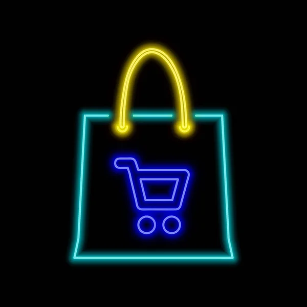 Shopping Väska Neonskylt Ljusa Glödande Symbol Svart Bakgrund Neon Stilikon — Stock vektor