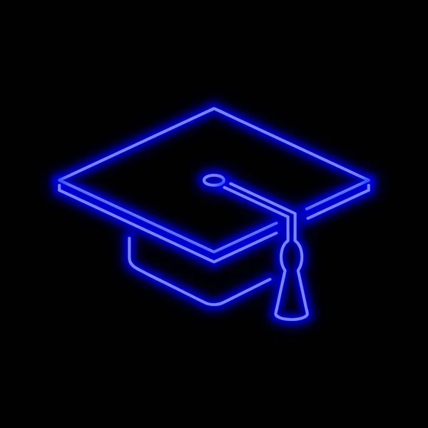 Diplomás Kalap Neonfény Fényes Izzó Szimbólum Fekete Háttér Neon Style — Stock Vector