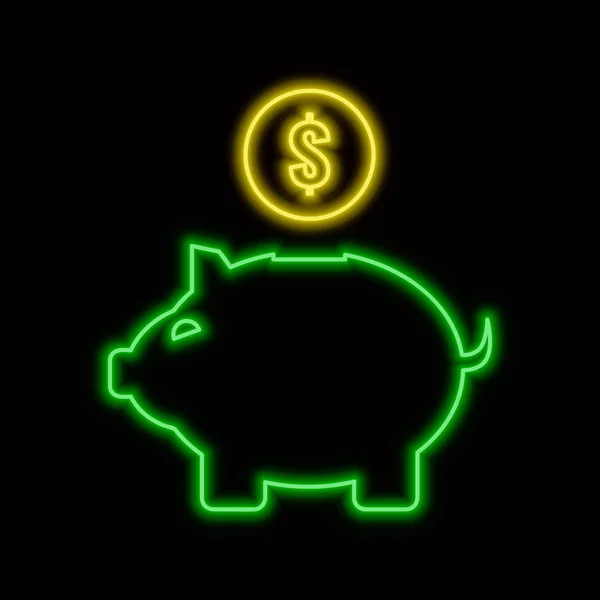 Piggy Bank Néon Signe Symbole Lumineux Sur Fond Noir Icône — Image vectorielle