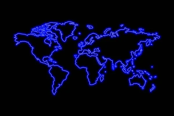 Weltkarte Leuchtreklame Leuchtendes Symbol Auf Schwarzem Hintergrund Neon Stil Ikone Stockillustration