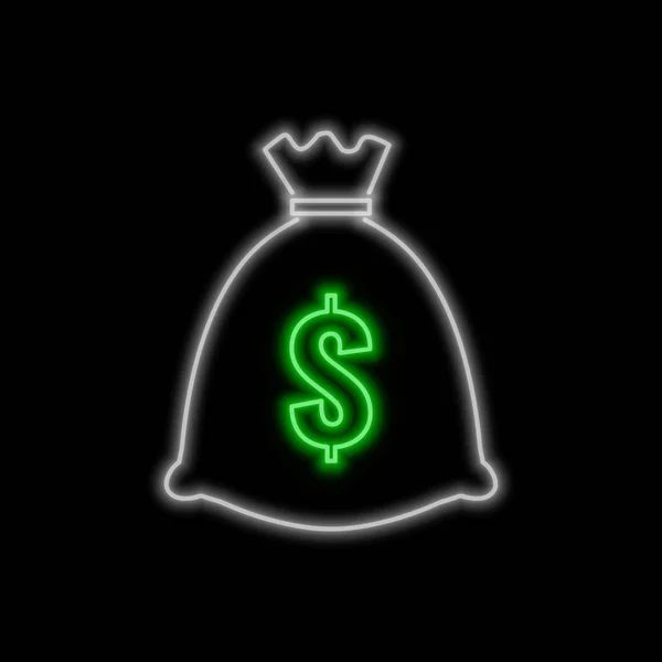 钱袋霓虹标志 在黑色背景明亮发光的符号 霓虹灯样式图标 — 图库矢量图片