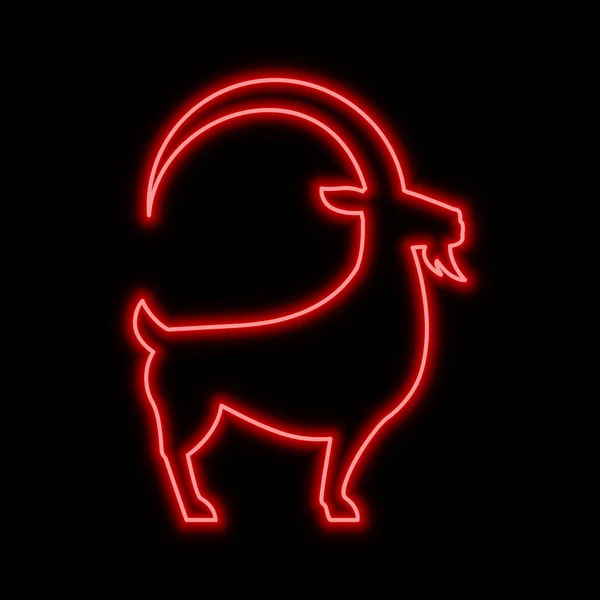 Goat Neon Sign Bright Glowing Symbol Black Background Neon Style — Stock Vector