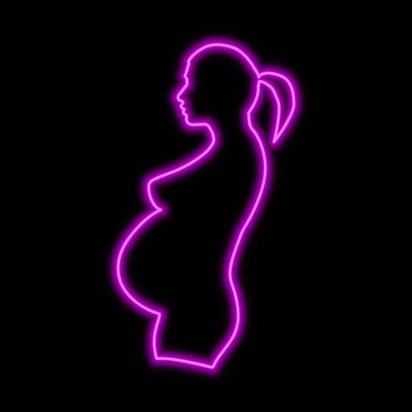 Pregnant Woman Neon Sign Bright Glowing Symbol Black Background Neon — Stock Vector