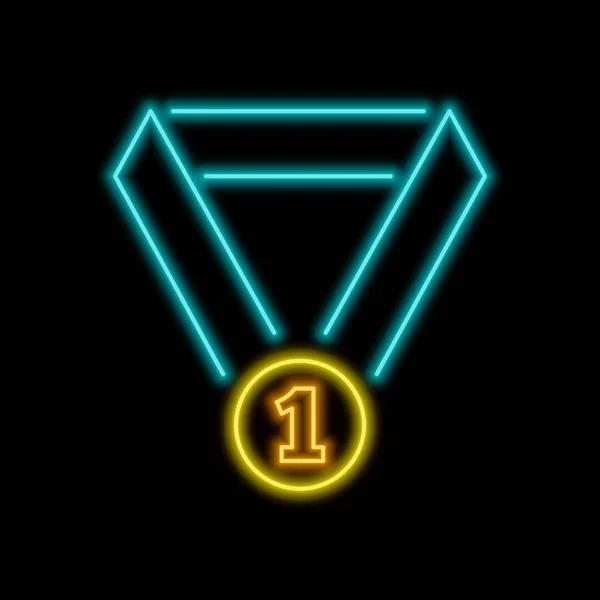 První Místo Medaile Neonový Nápis Jasný Zářící Symbol Černém Pozadí — Stockový vektor