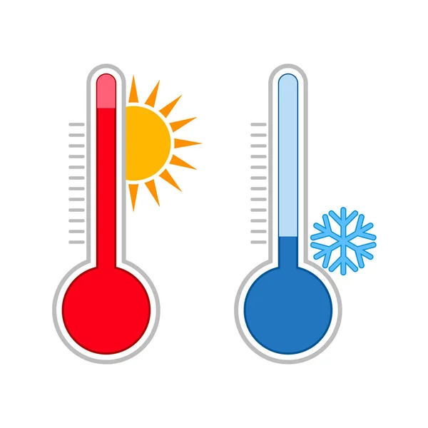 Meteorology Thermometers Measuring Hot Cold Temperature Snowflake Sun Icons — Stock Vector