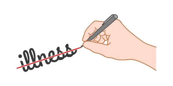 Hand Mit Einem Stift Durchgestrichen Das Wort Krankheit Illustration Handgezeichneten — Stockvektor
