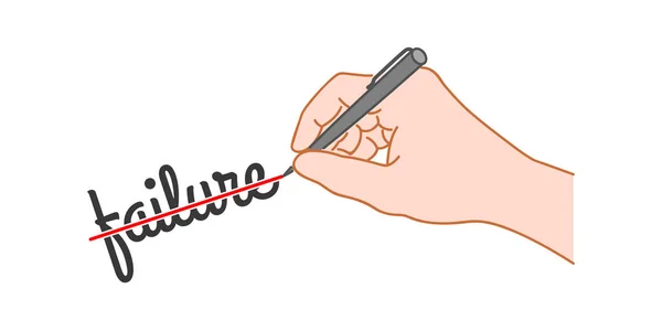 ペンを持つ手は Failure という単語を渡った 手描きイラスト — ストックベクタ