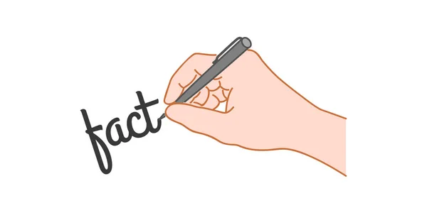 Hand Mit Einem Stift Auf Dem Das Wort Tatsache Steht — Stockvektor