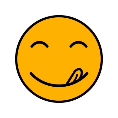Nefis gülümseme. Lezzetli, lezzetli yemek emoji yüz yemek ağız ve dil gurme tat zevk. Komik aç lezzetli tatma gıda ruh logosu