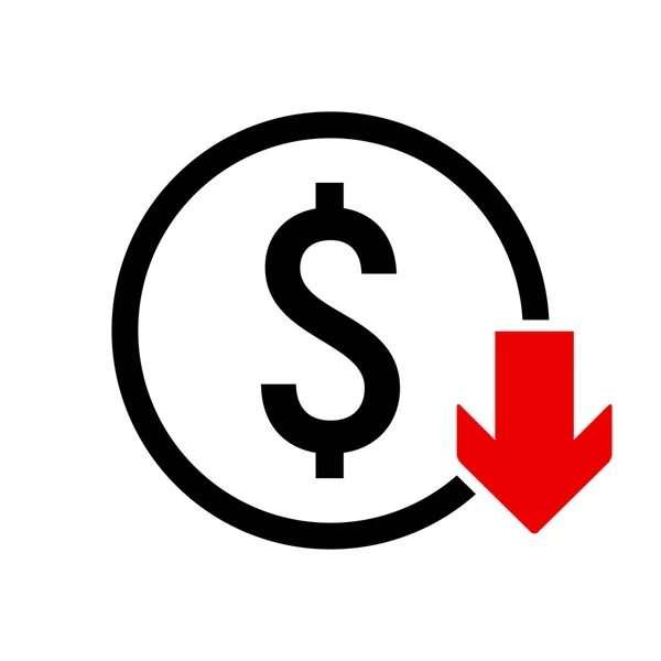 Dolar Aşağı simgesi. Değer azaltma sembolü. — Stok Vektör
