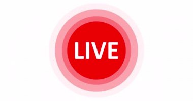 Canlı Yayın tabelası. Kırmızı sembol, canlı yayın, yayın, çevrimiçi akış amblemi. Alfa kanalı. Televizyon, programlar ve sosyal medya için canlı performanslar