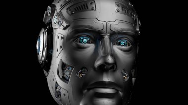 3D çok detaylı fütüristik robot yüz veya baş render