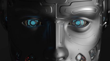 Very detailed futuristic robot eyes closeup view. 3D Render