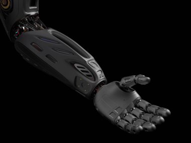 Bir yardım eli verilmesi veya siyah yardımını fütüristik robot arka plan 3d Render