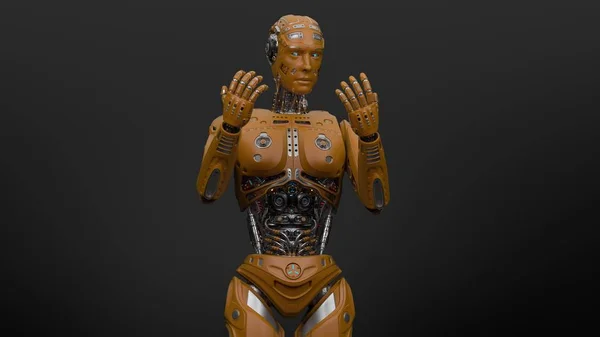 Rendering Futuristischer Robotermann Oder Androider Cyborg Der Seine Hände Isoliert — Stockfoto