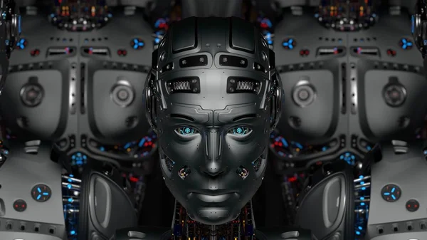 Render Futuristic Robot Army Group Cyborgs Closeup View — Stockfoto