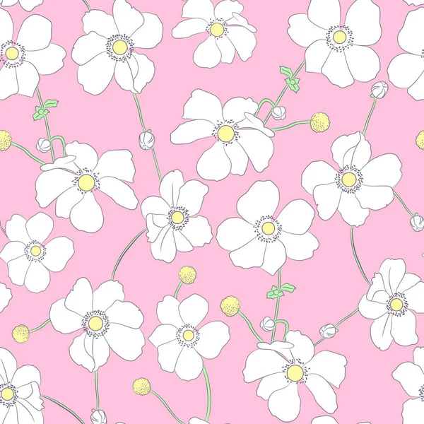 White flowers on pink background. Seamless vector pattern. White orchids on pink background.