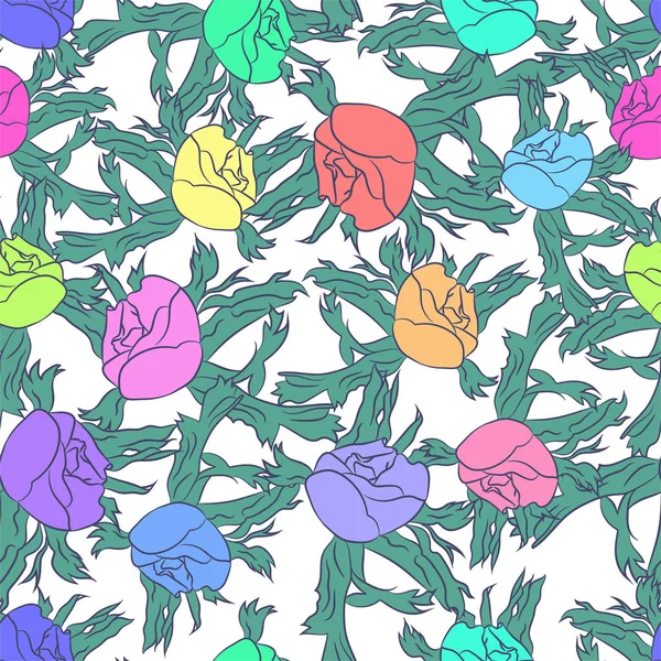 Анемоны Многоцветные Цветы Узор Белом Фоне Бесшовный Цветочный Фон — стоковый вектор
