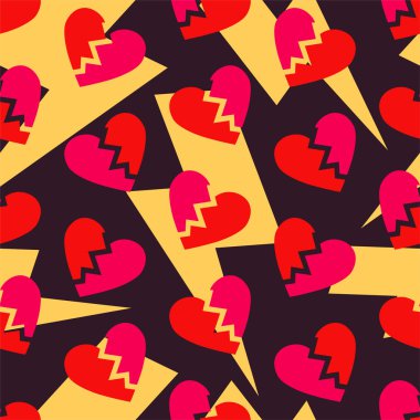 Kırık Kalpler desen. Kırık Kalpler desen. Cıvata koyu kahverengi zemin üzerine gök gürültüsü. Boşanma ara bölme. Kırık kırmızı kalplerin sorunsuz vektör desen