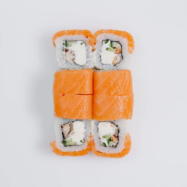 Sushi Rolls Cut White Background Isolated — Stock Photo, Image